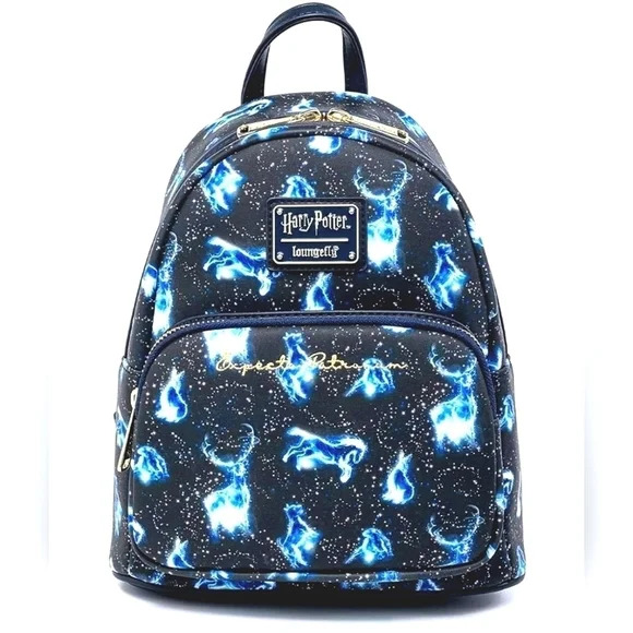 Loungefly Harry Potter Expecto‎ Patronum Patronus Mini Backpack Navy Gold Blue Harry Potter Patronus AOP Loungefly Mini Backpack | Get  main image 4